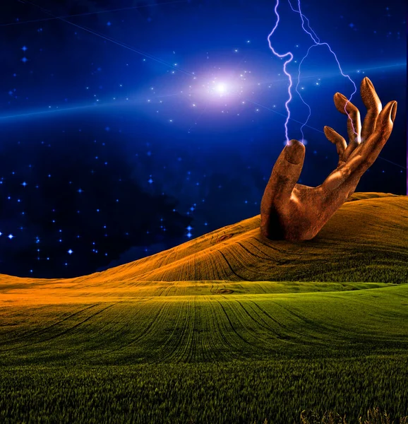 Lightning Strikes Sculpture Surreal Art Rendering — Stockfoto