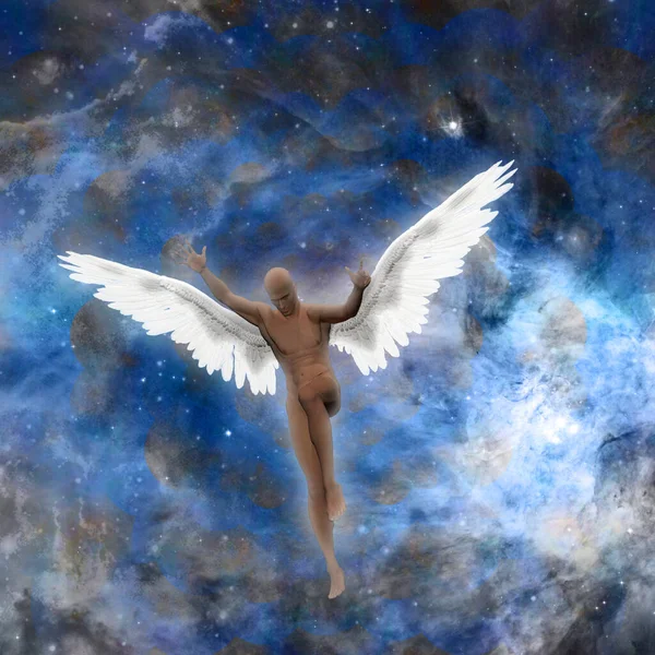 Surrealismus Nahého Muže Křídly Představuje Anděl — Stock fotografie
