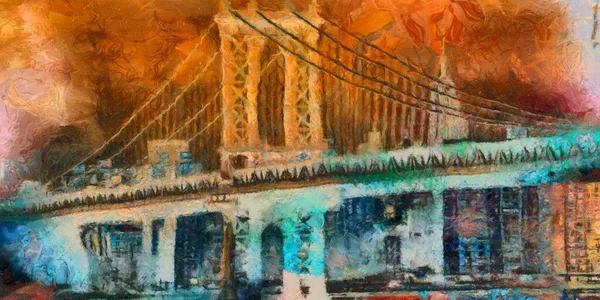 Oil Painting Canvas Bridge — Fotografia de Stock