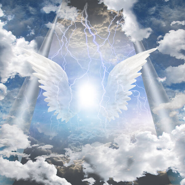 Angelic being reveals light. 3D rendering