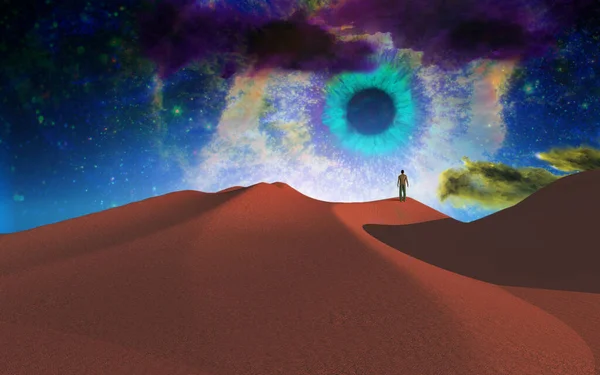 Самотня Людина Пустелі Візуалізація — стокове фото