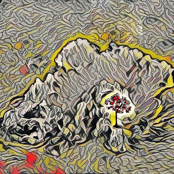 Abstrakt Målning Träd Moln Canvas Penseldrag — Stockfoto