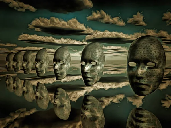 Gerçeküstü Resim Maskeler Gökyüzünde Süzülüyor Kelimeler — Stok fotoğraf