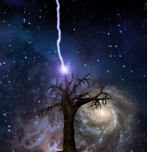 Surrealer Baum Und Galaxie Rendering — Stockfoto