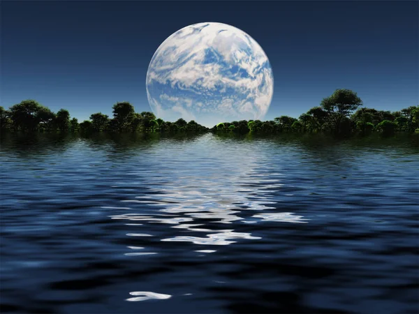 Niebieska Planeta Horyzoncie Renderowanie — Zdjęcie stockowe