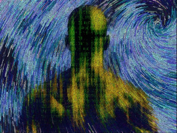 Сюрреалистичная Картина Лысый Хорошо Сложенный Мужчина Слова — стоковое фото
