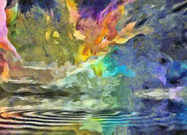 Surreal Painting Vivid Universe Ripples Water Surface — Stock Photo, Image