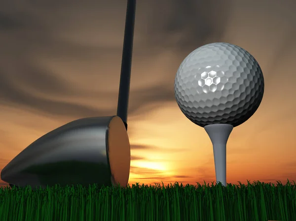 Zachód Słońca Lub Sunrise Golf Renderowanie — Zdjęcie stockowe