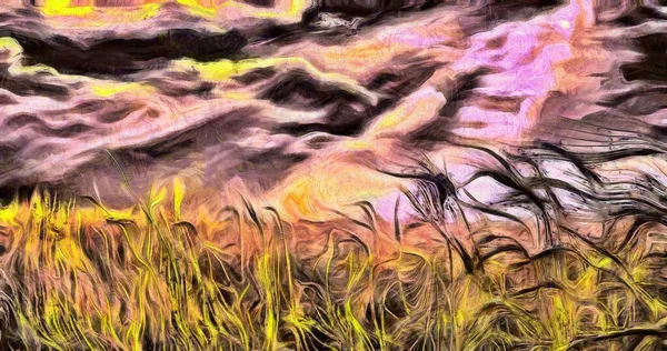 Impresionismus Malování Pšeničného Pole Vykreslování — Stock fotografie