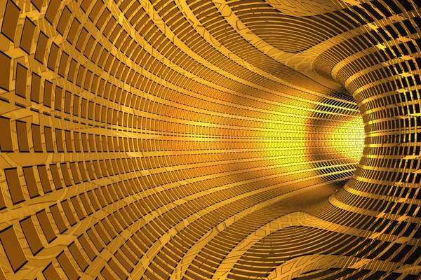 Abstraktní Zlatý Tunel Geometrickými Prvky Vykreslování — Stock fotografie