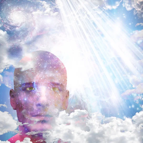 Mans Head Stars Clouds — Stock Photo, Image