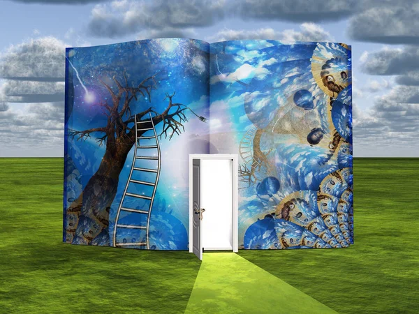 Book Opened Door Surreal Painting — Stock Photo, Image