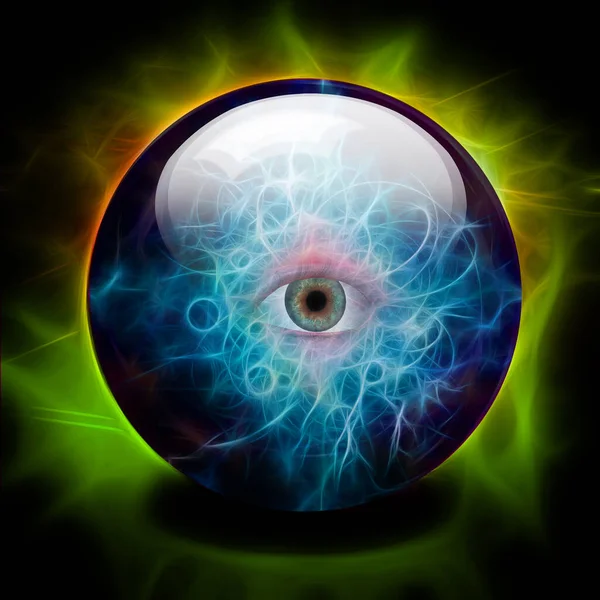 Crystal Ball with all seeing eye. 3D rendering