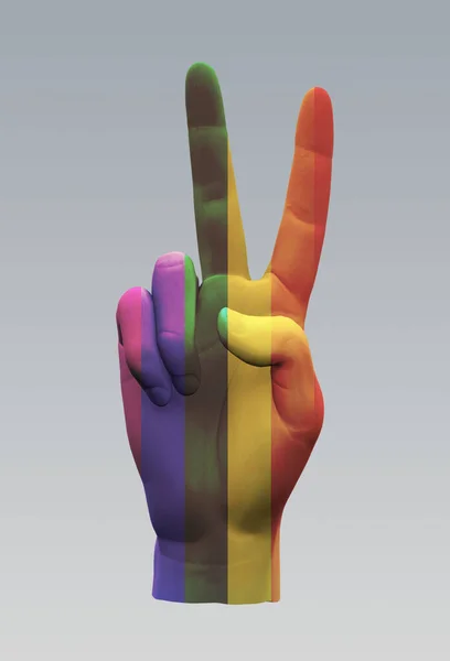 Rainbow Peace Sign Hand Inglês Renderização — Fotografia de Stock