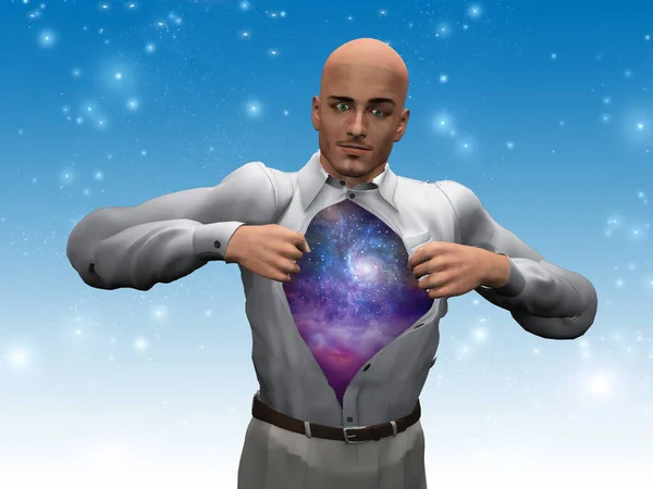 Man Opens Shirt Reveal Galaxies — Stock Photo, Image