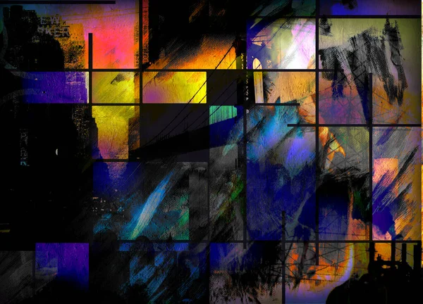 Styl Mondriański Abstrakcja Mostu Manhattanu — Zdjęcie stockowe