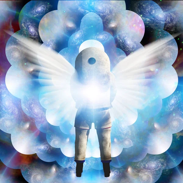 天使の翼を持つ宇宙飛行士 3Dレンダリング — ストック写真