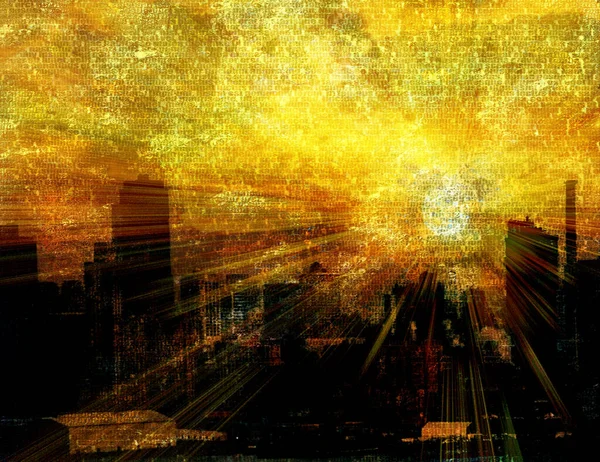 Sunset Grunge City Rendering — Stock Photo, Image