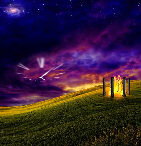 Dreamscape Temple Eternal Fire Surreal Art — Stockfoto