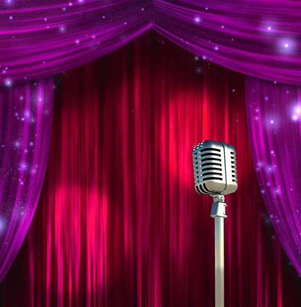 Classic Microphone Colorful Curtains — Stock Photo, Image