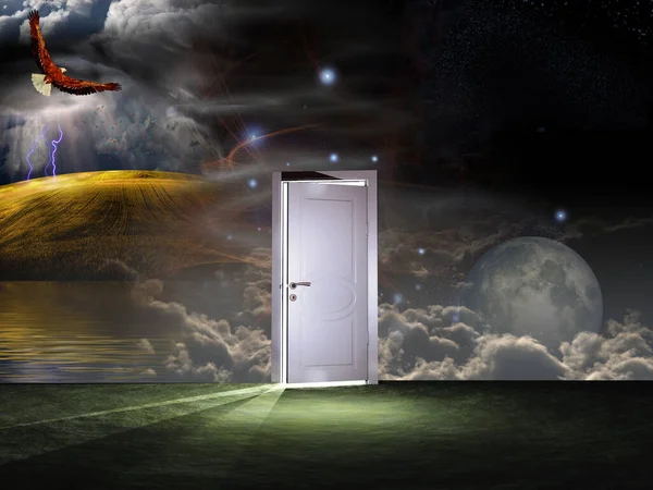 Dörren Framför Kosmisk Himmel Rendering — Stockfoto