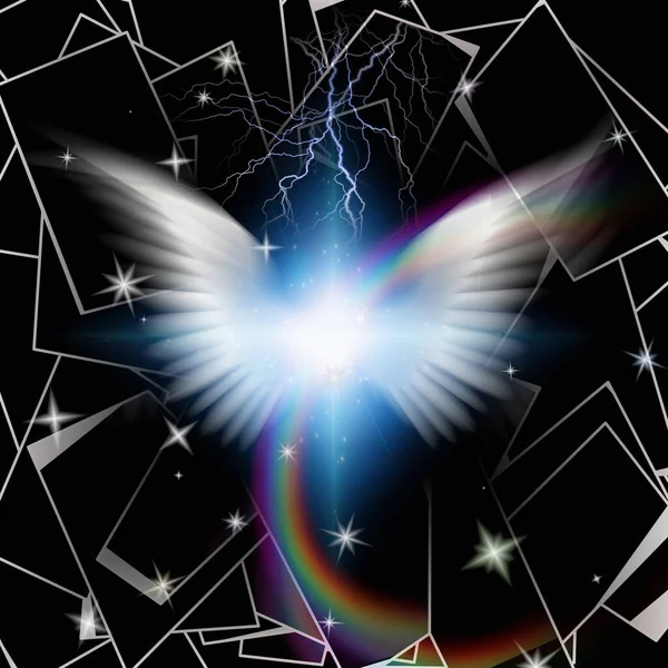 照明付きの天使の翼 3Dレンダリング — ストック写真