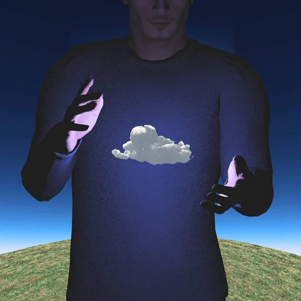 Man Levitates Cloud Rendering — Zdjęcie stockowe