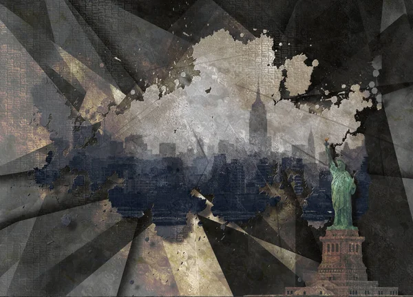 Statua Wolności Widok Manhattan Renderowanie — Zdjęcie stockowe