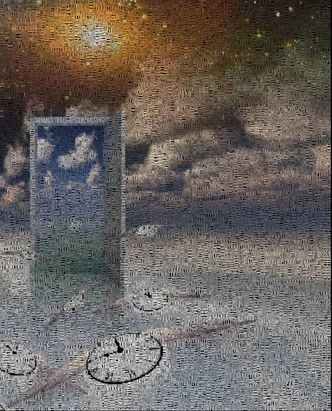 Сюрреалістичний Живопис Двері Інший Світ Крилатий Годинник Відображає Потік Часу — стокове фото