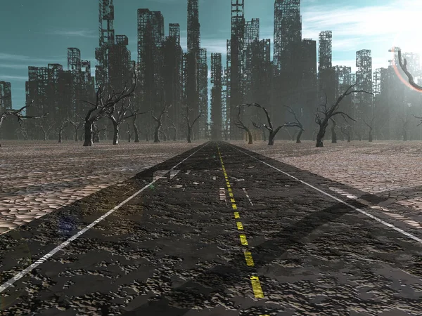 Road Dead City Rendering — Zdjęcie stockowe