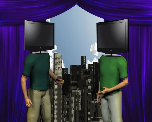 Theater Heads Surreal Art Rendering — Stock Photo, Image