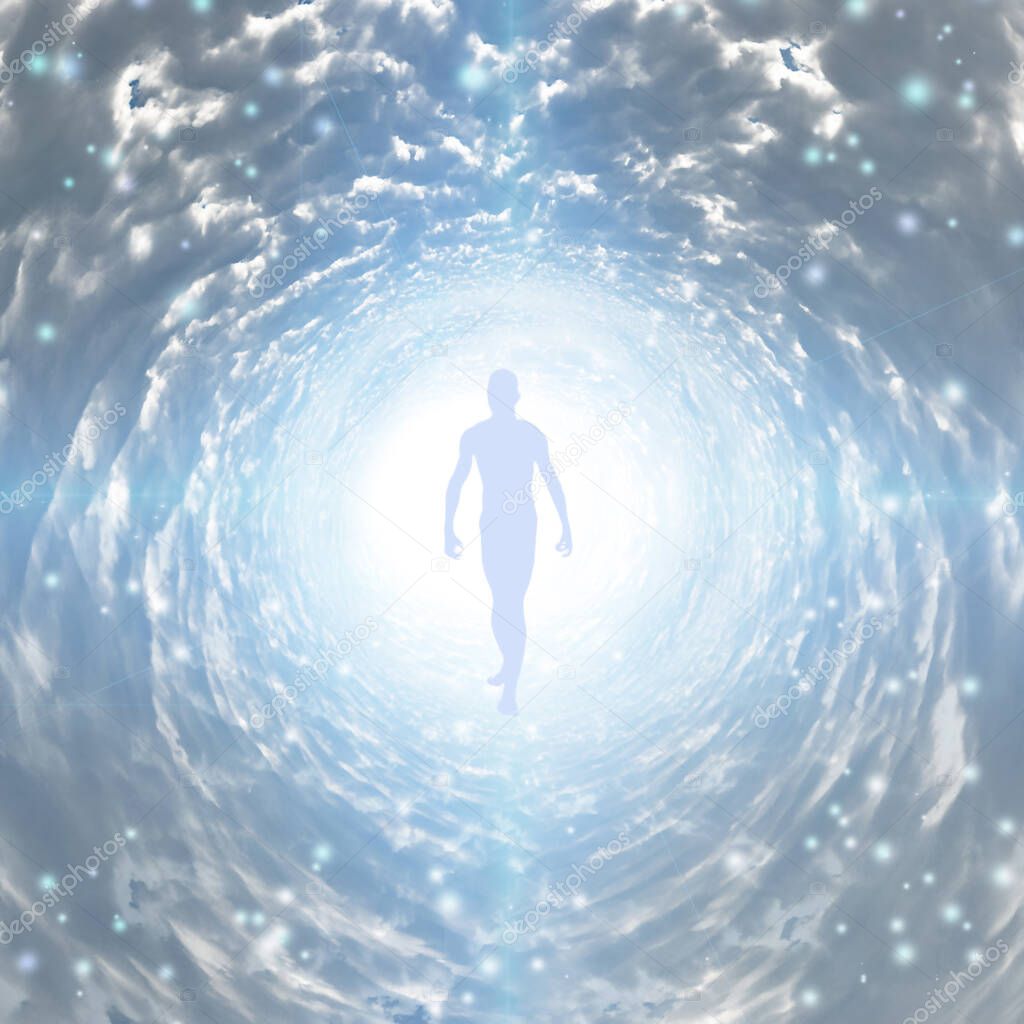 Tunnel of Light with figure. 3D rendering