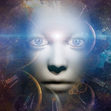 Evrenin arka planına sahip insan yüzü