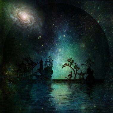 Asya peyzaj siluetleri. 3B görüntüleme