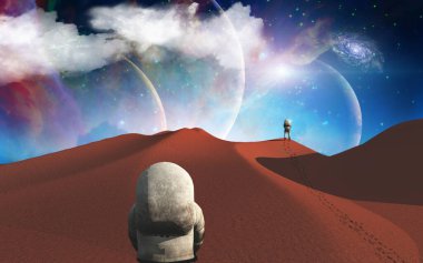 Astronauts on another planet 3D rendering