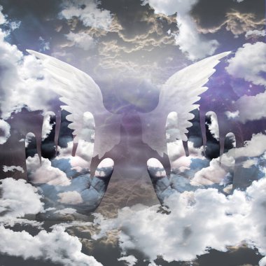 Melek gökyüzünde kanat çırptı. 3B görüntüleme