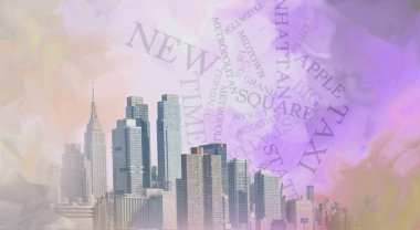 - Manhattan. Renkli boyalı arka plan. 3B görüntüleme