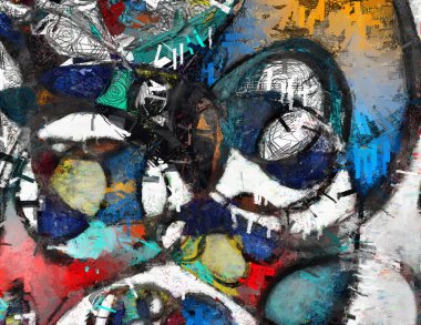 Beyaz, kırmızı, sarı ve mavi kompozisyon. Soğuk renkler