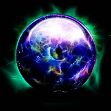 Kristal küre ve gören gözler. 3B görüntüleme