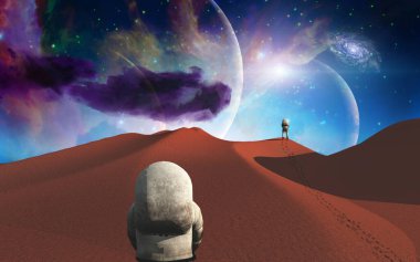 Başka bir gezegendeki astronotlar. 3B görüntüleme