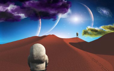 Astronauts on another planet 3D rendering