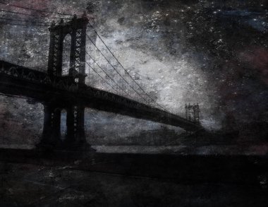Manhattan Köprüsü. Grunge Sanat. 3B görüntüleme