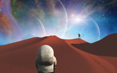 Astronauts on another planet 3D rendering