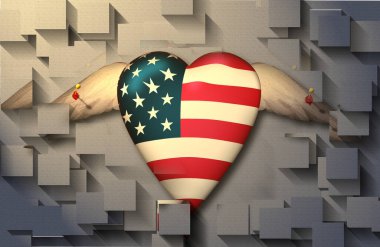 ABD bayrağı kanatlı kalp yüzeye tutturulmuş
