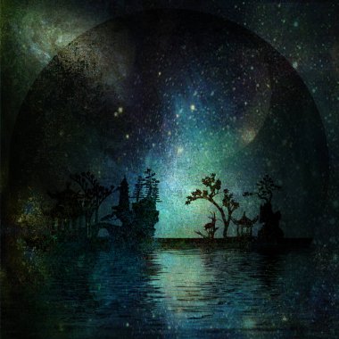 Asya Bahçe Manzarası. 3B görüntüleme