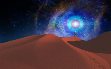 Astronaut on another planet 3D rendering