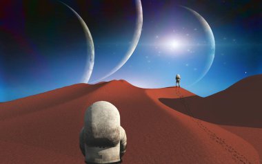Başka bir gezegendeki astronotlar. 3B görüntüleme