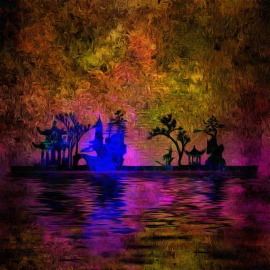 Asian architecture silhouette  3D rendering