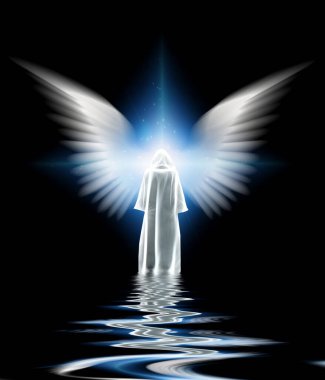 Beyaz cüppeli figür ve kanatlar