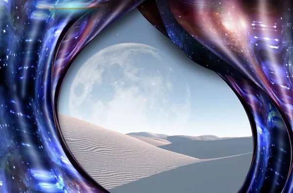 Surrealism White Desert Big Moon Horizon — Stock Photo, Image